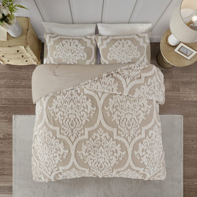 3 pièces d'édredon en chenille de coton taupe très grand / très grand