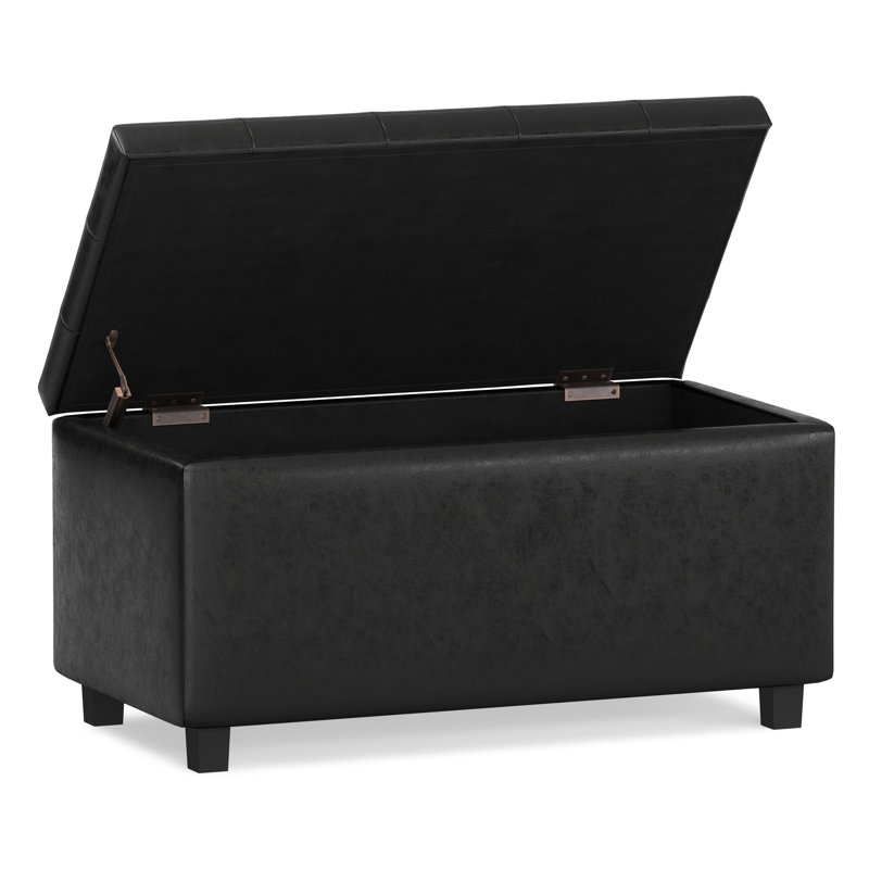 Cosmopolitan 34"W Upholstered Vegan Leather Transitional Rectangular Lift-Up Storage Ottoman Bench with Hidden Storage