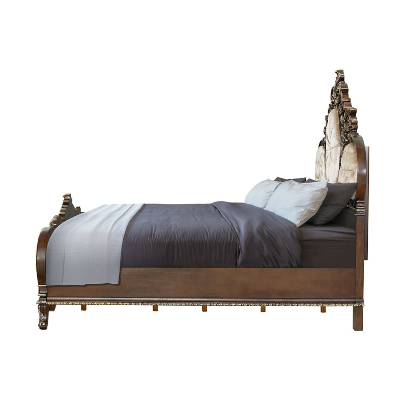 Devany Queen Cream Upholstered Wood Bed with Tufted Headboard