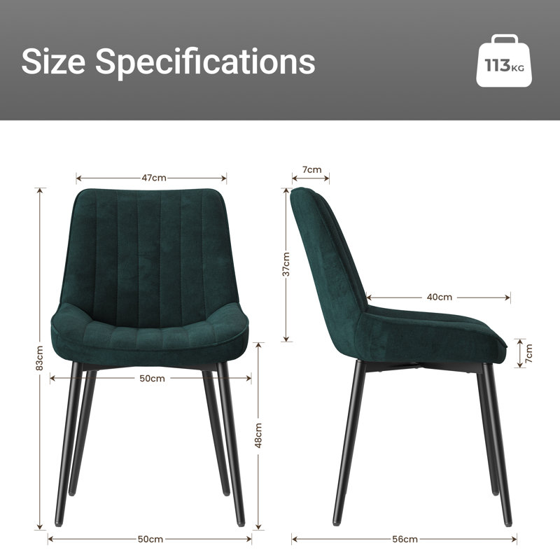 47.5cm H Upholstered Metal Upholstered Back Side Chair, Green