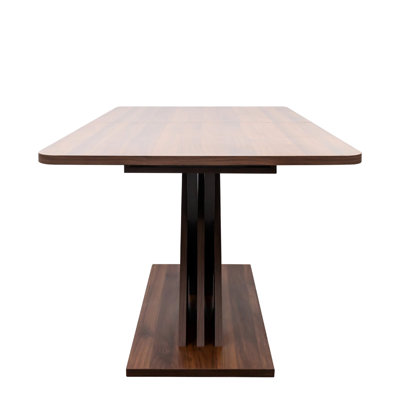 Table With Extendable Feature, Modern X-shaped Base, 72.87"x33.59"x29.29", Walnut Dining Table, 72.87in X 33.59in 29.29in, Finish
