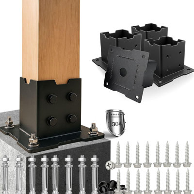 4x4 Post Base for Concrete 4Pcs, 4x4 Concrete Post Anchor with Drainage Hole (Inner Size 3.6" x 3.6")