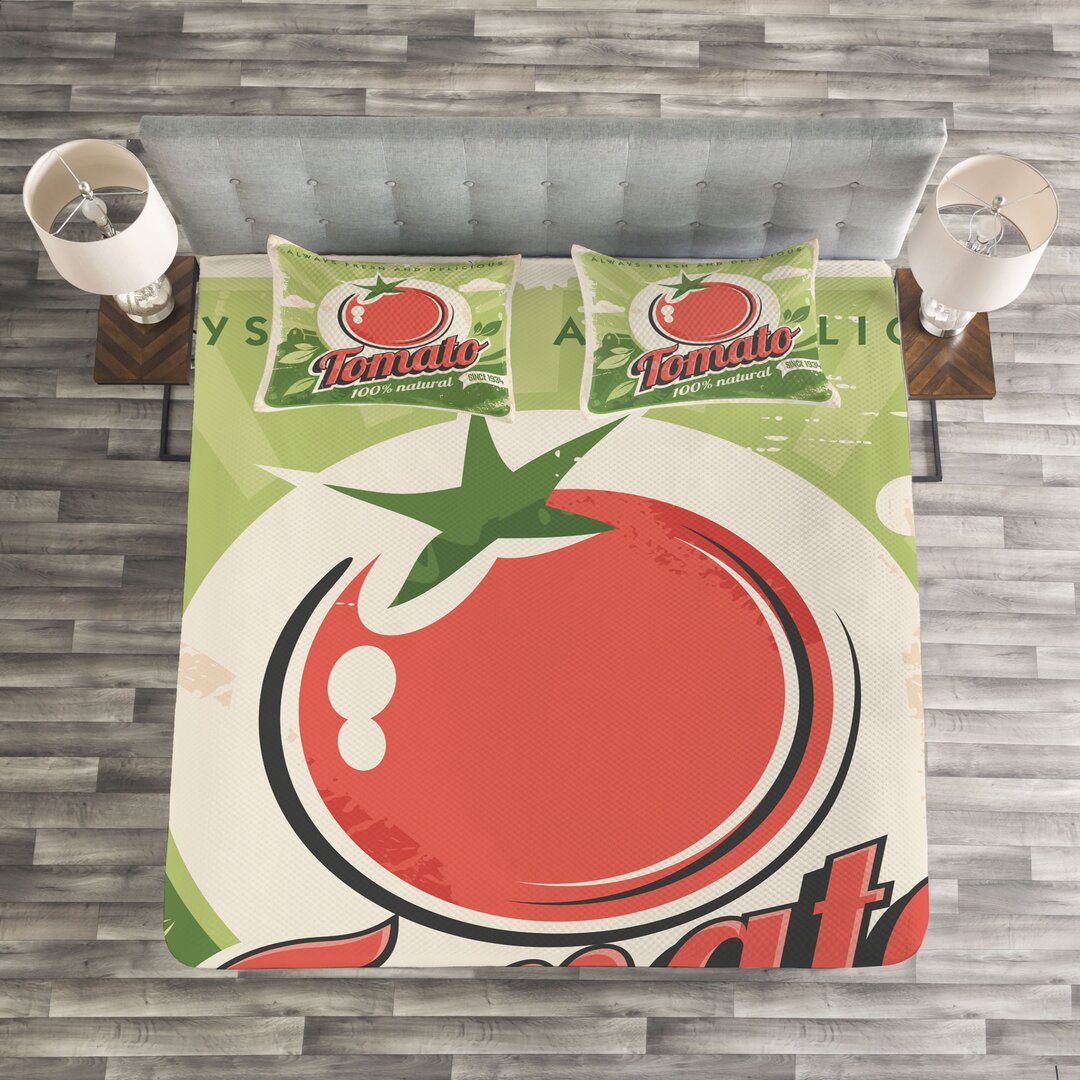 Gestepptes Bettdecken-Set, Weinlese-Tomate-Plakat, Antiquität, Grün Rot