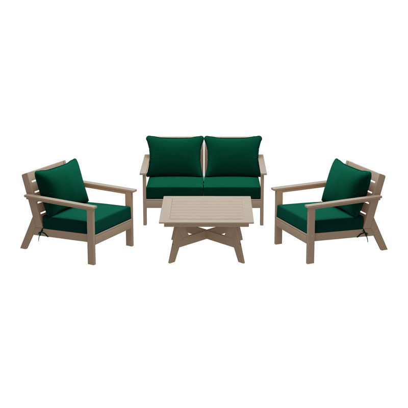 5-Piece Deep Seating Set, Walnut, Green