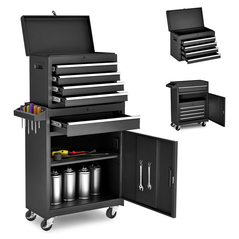 Tool Chest, 5-Drawer Rolling Tool Storage Cabinet, Black