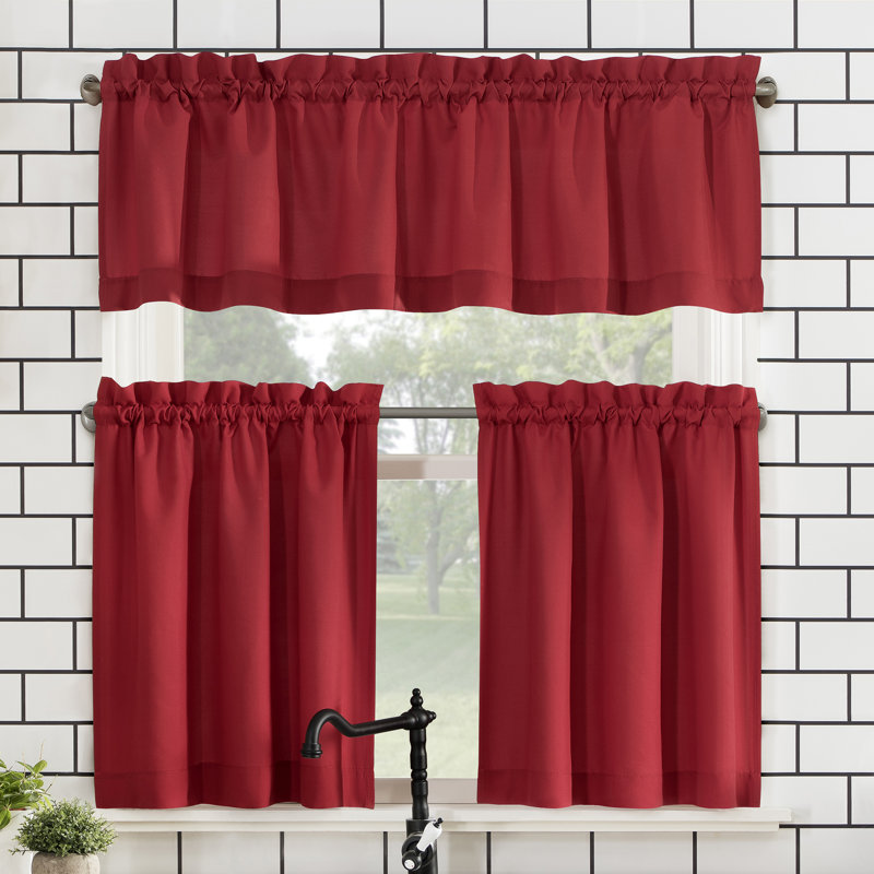 Semi-Sheer Rod Pocket Curtain Valance and Tiers - Basics by Wayfair™, Red, 54" W x 24" L