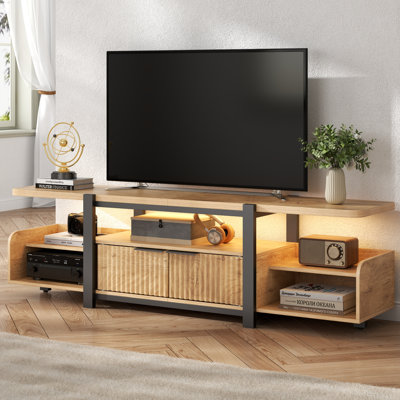 Meuble télé avec lumières à DEL et armoire de rangement pour téléviseur de 55 po / 65 po ou moins, meuble télé moderne avec tablette ouverte et meuble télé
