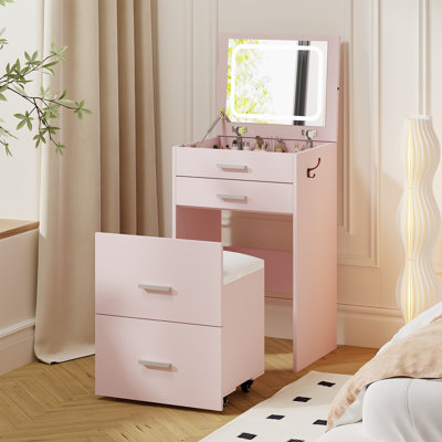 Bureau de coiffeuse 3 en 1 Ato avec miroir et lumières