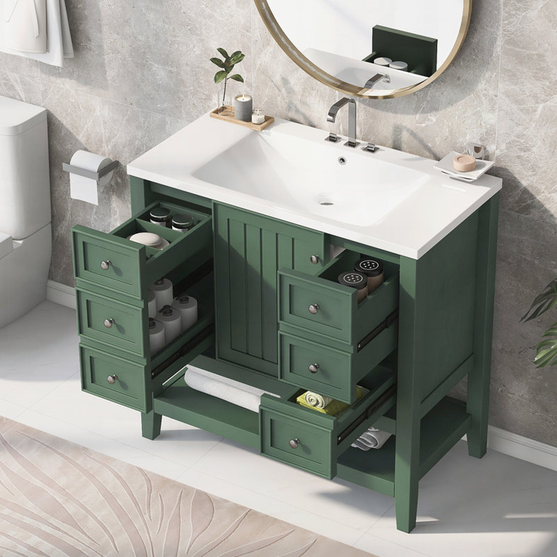 Meuble-lavabo 36 po avec lavabo, une armoire et trois tiroirs, Vert