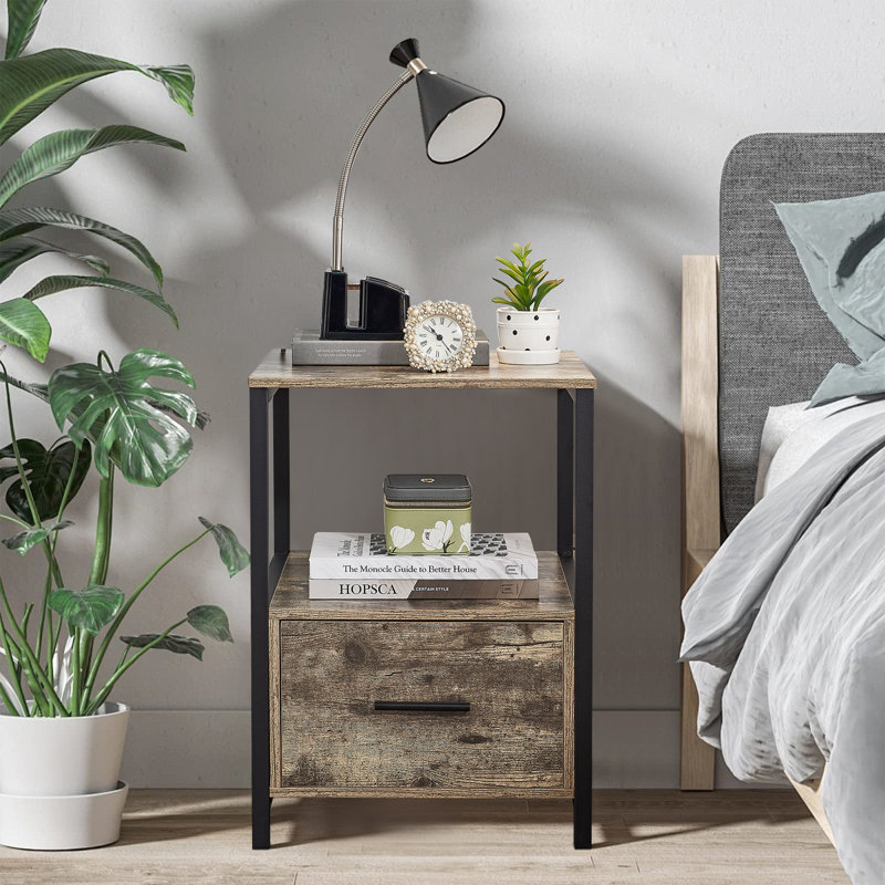 1 Drawer Bedside Table, Grey, 1