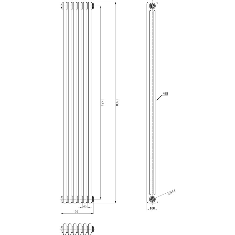 Vertical Traditional Colosseum Radiator, 180 cm H x 29.1 cm W