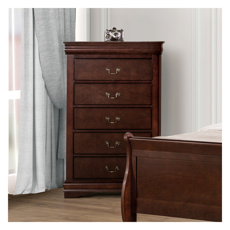 Commode en bois massif de style transitionnel en cerisier foncé avec tiroirs à queue d'aronde anglaise - Solution de rangement pour meubles de chambre à coucher