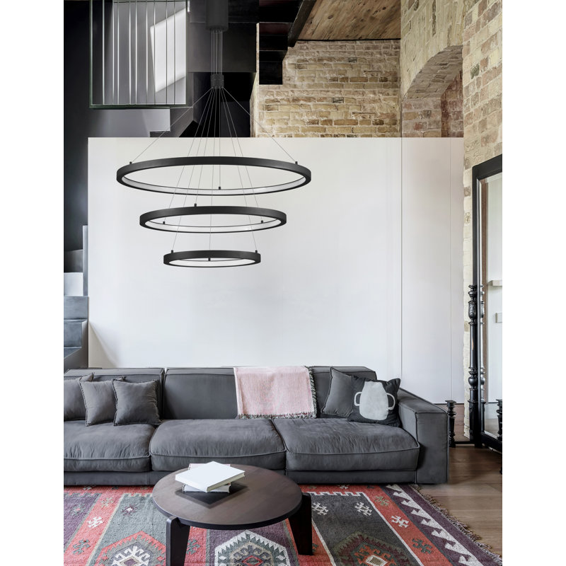 3 - Light LED Geometric Pendant, Black
