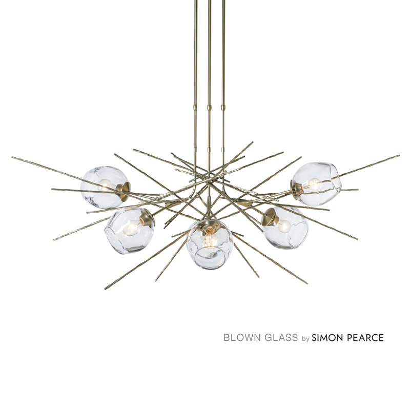 Griffin 6 - Light Sputnik Sphere Chandelier, XLong: 32.3" to 71.3", Clear Glass, Modern Brass