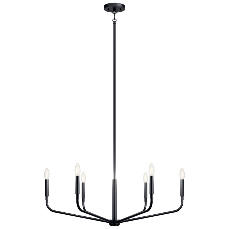  Lustre classique / traditionnel en acier à intensité variable, Noir satiné, H 17,5 po x l 32 po x P 32 po, 6