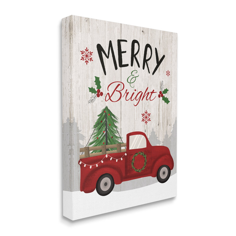 Merry and Bright Expression «Red Truck Holiday Forest» par Louise Allen Designs - Art textuel, H 48 po x l 36 po