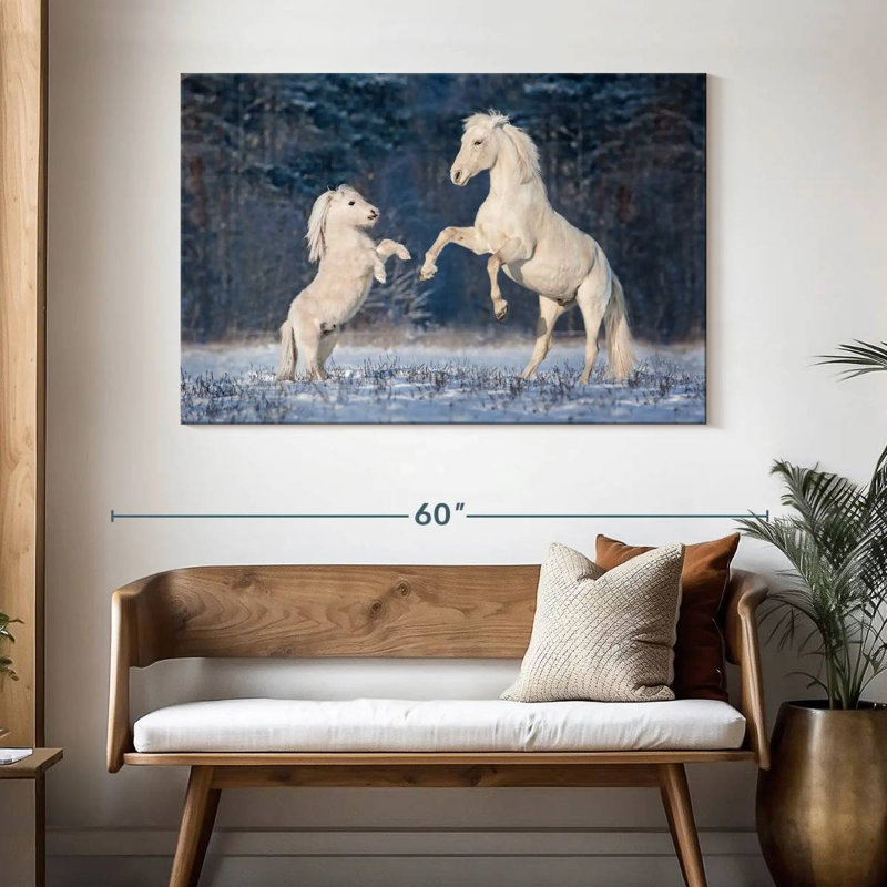 Brampt, chevaux blancs d'hiver, H 32 po x l 48 po