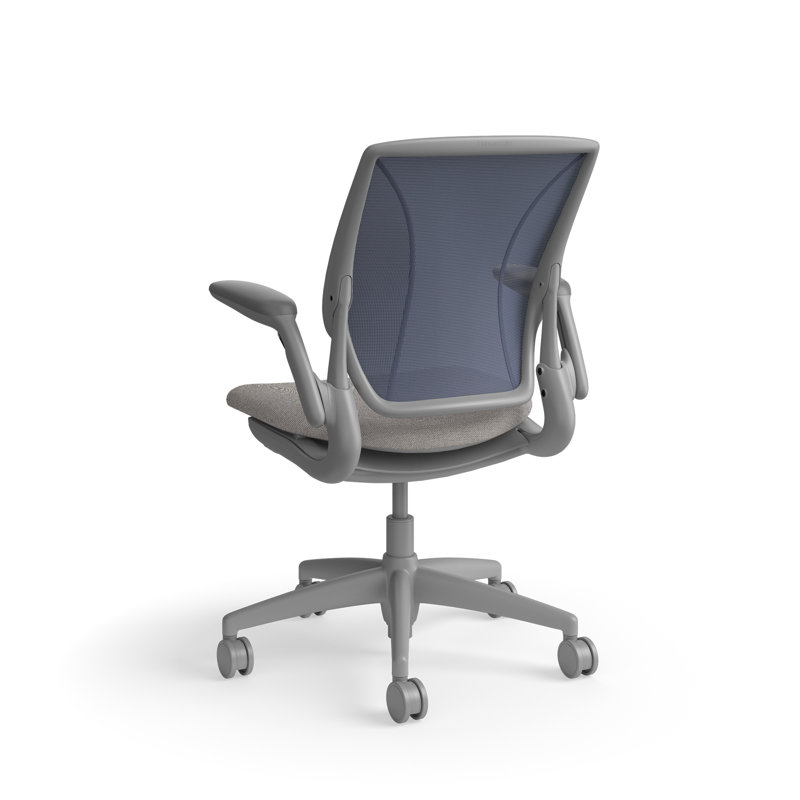 World LM, Ergonomic Task Chair with Poppy Seed Backrest, and  Autumn Upholstered Seat, Gray, Light Gray Fabric, Blue Mesh