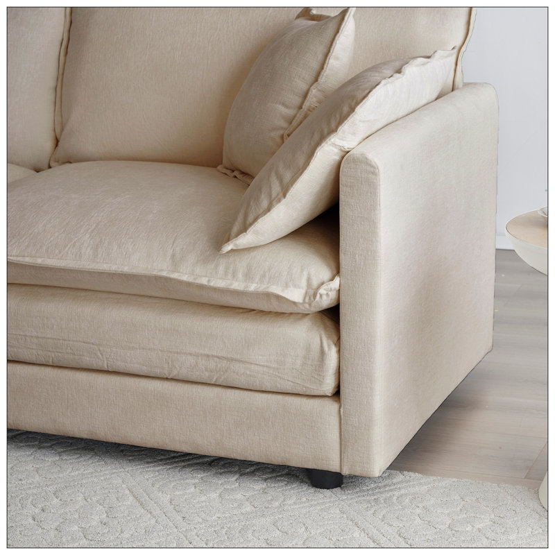 Accent Chair, High-End Chenille Upholstered Armchairs, Living Room Side Chairs With Toss Pillow, Chenille, Beige, 2