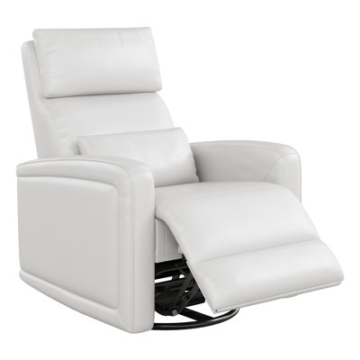 360° Swivel Recliner Chair with Adjustable Backrest & Footrest, Modern Faux Leather Wingback Rocking Armchair with Hidden Pull Tab for Living Room, White