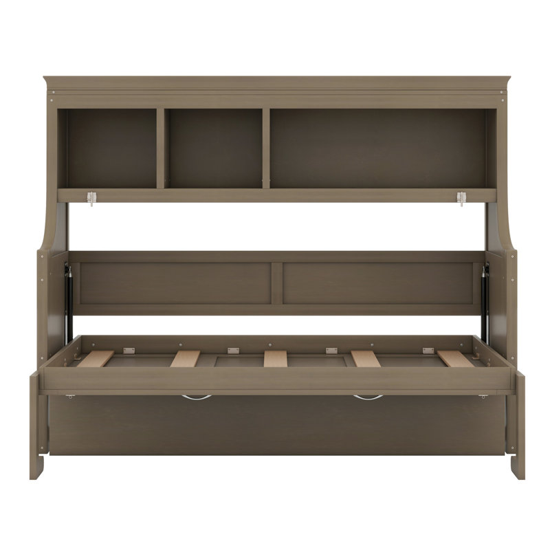 Lit escamotable avec bureau et tablettes de rangement, Gris