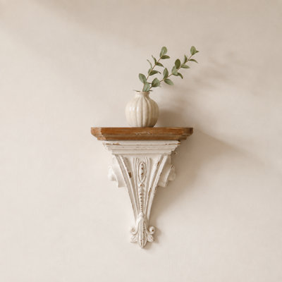 Farmhouse Decorative Wood Corbel Shelf, Carved Wooden Wall Display Shelf