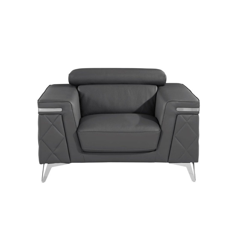  Fauteuil club en cuir fleur gris et gris, Grey