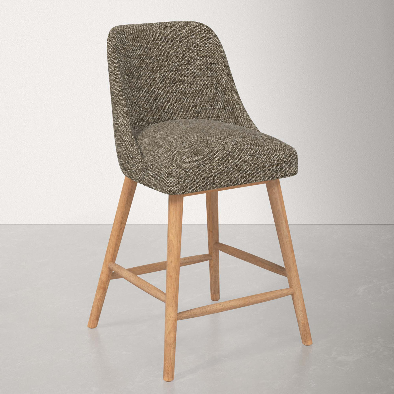 Gallie Stool, Natural Wood, Counter Stool (27" Seat Height), Milsap Granite Sustain® Tweed