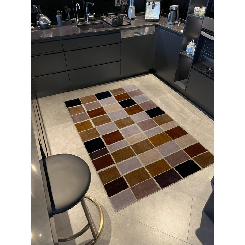 Multi-Colored Geometric Square Shape Patterned Creative Modern Decorative Rug, Rectangle 5'1.02" x 7'6.55"