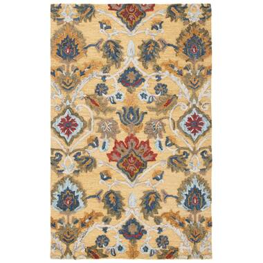 Akhira Floral Hand Tufted Wool/Cotton Area Rug in Light Blue/Rust Lark Manor Rug Size: Round 6