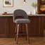 Tabouret de bar à hauteur fixe en bois de noyer et tissu gris foncé avec repose-pieds rond en métal noir - ensemble de 2