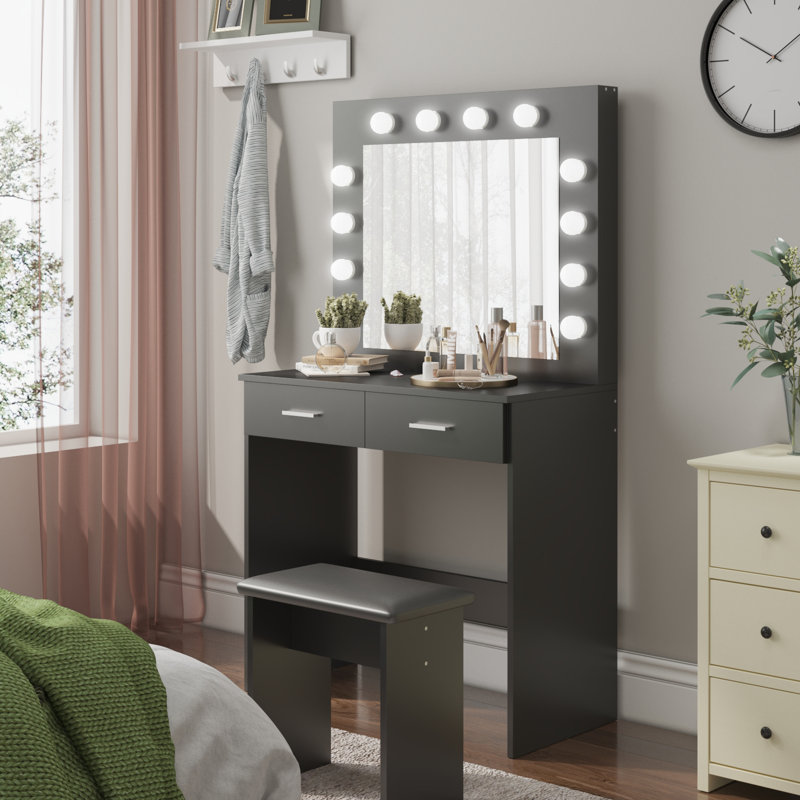 Thurston Dressing Table with Mirror, Black