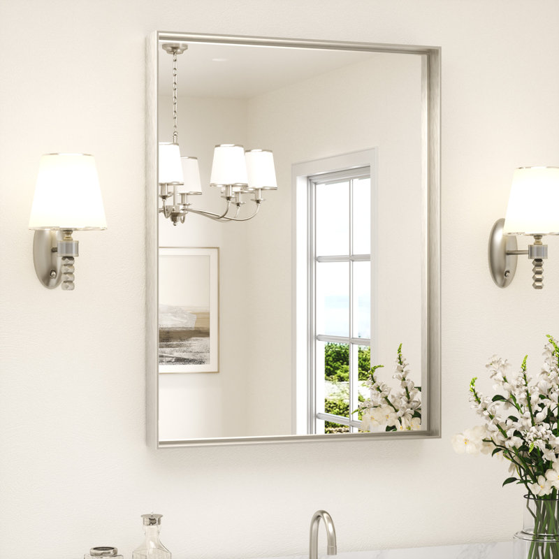 Rectangle Bathroom Vanity Mirror with Aluminum Frame and Tempered Glass, 32" x 24", Nickel