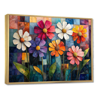 Irruj, prairie géométrique aux teintes mélangées, fleurs sauvages cubistes I - art mural fleurs sauvages