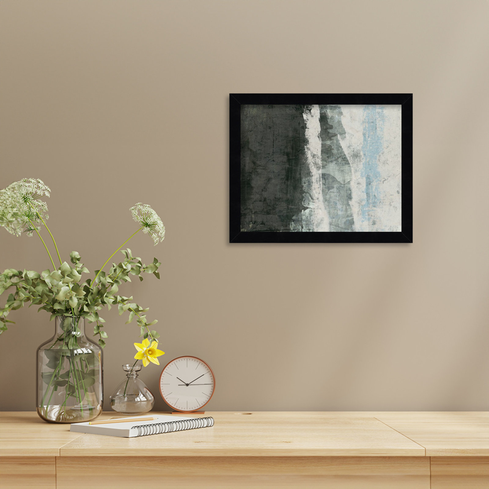 Black and Grey and Blue II by Fresno Wood Framed Wall Art Print, 11" H x 13" W, Black