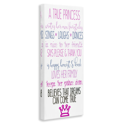 "Inspiring True Princess Rules", art mural sur toile, design par Kim Allen