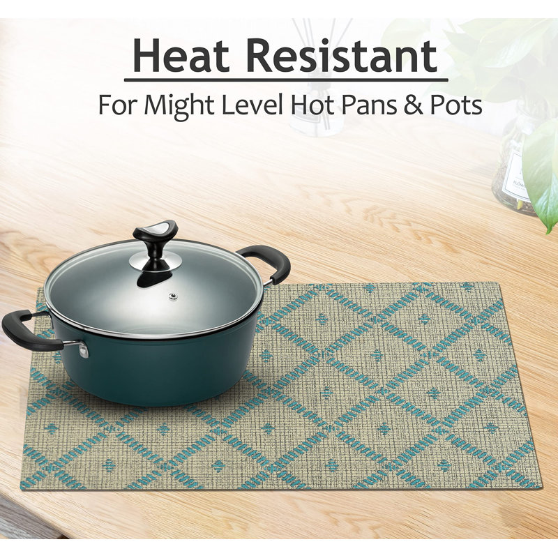 Ruvanti Beige and Blue Cotton Rectangle Placemats Set of 6
