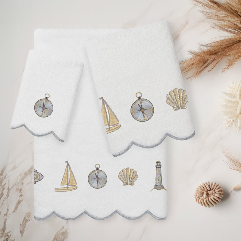  Ensemble de serviettes 100% coton SEA JOY, Blanc / Gris, Ensemble 3 serviettes de bain