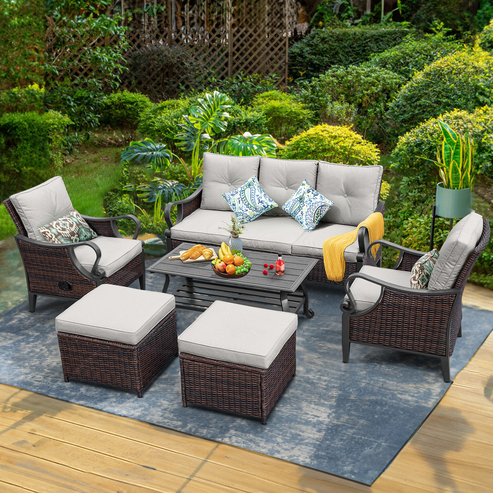 Winston Porter Ranaye 7 Person Wicker Outdoor Patio Sectional 