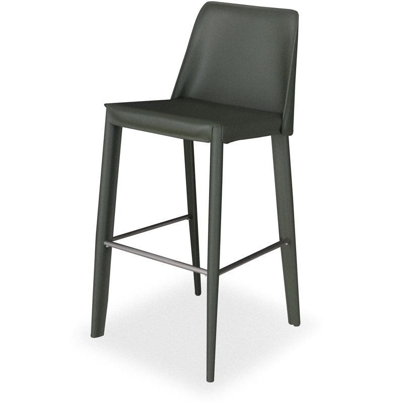 Tabouret de bar en cuir Pemma, Vert foncé