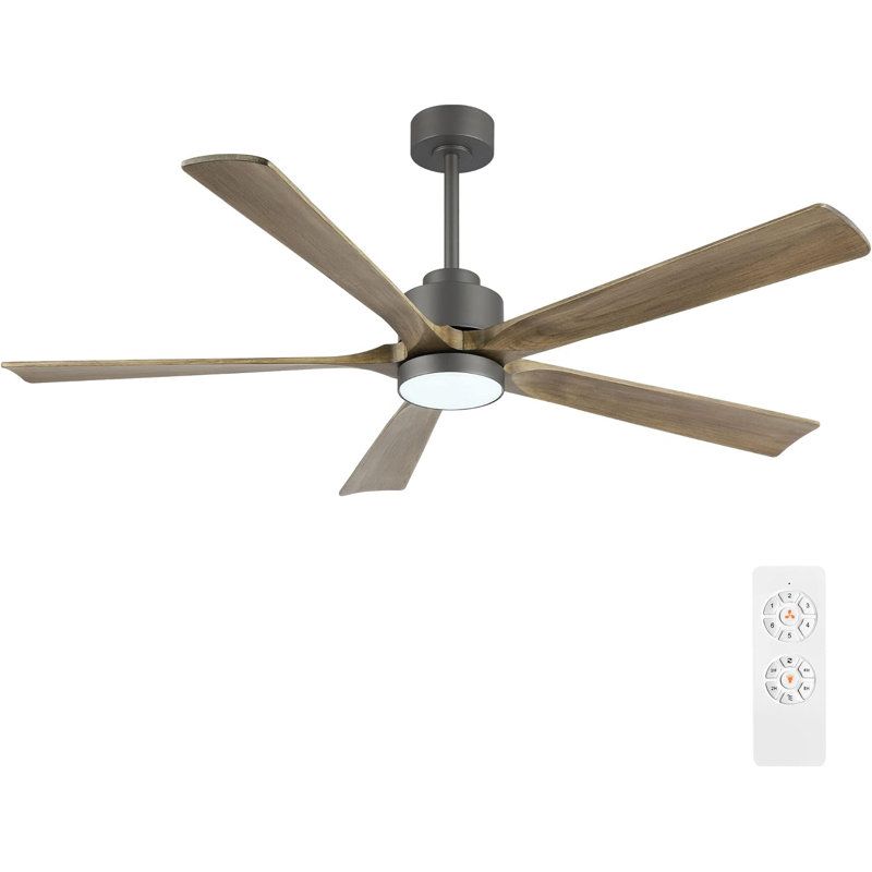 Leresa 60'' Ceiling Fan with LED Lights, Gray with Medium Wood Blades