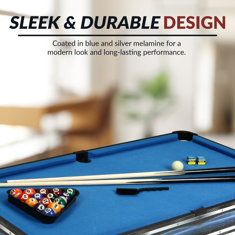 40" Pool Table Tabletop Set For Game, Compact Blue, With Cue Sticks, Ball Kit, Triangle, Chalk & Brush
