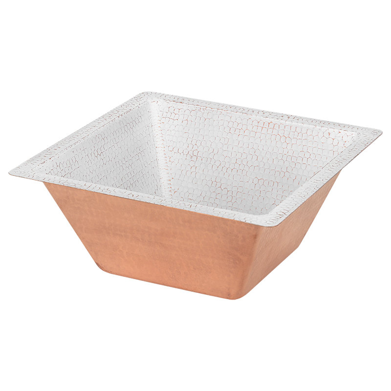15" Square Hammered Bar/Prep Sink w/ 2" Drain Opening, White