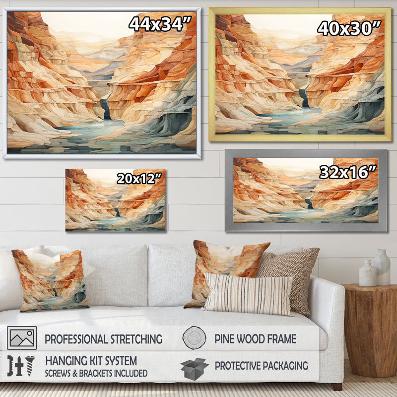 Minimalisme dans un canyon, impression sur toile, Cadre simple noir, H 24 po x l 32 po x P 1 po