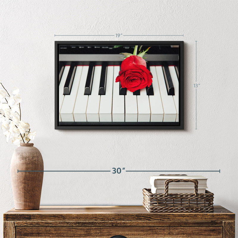 Rose On Piano Keys Canvas Print, 13" H x 19" W
