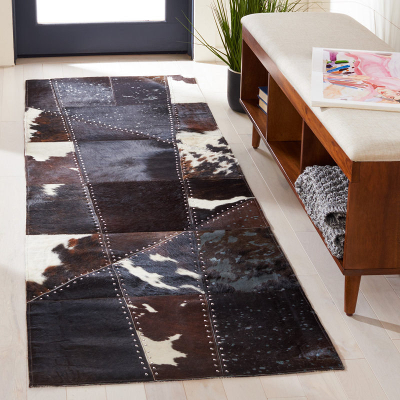 Tapis brun foncé en cuir tissé à la main et à plat, Tapis de couloir 2 pi 3 po x 7 pi