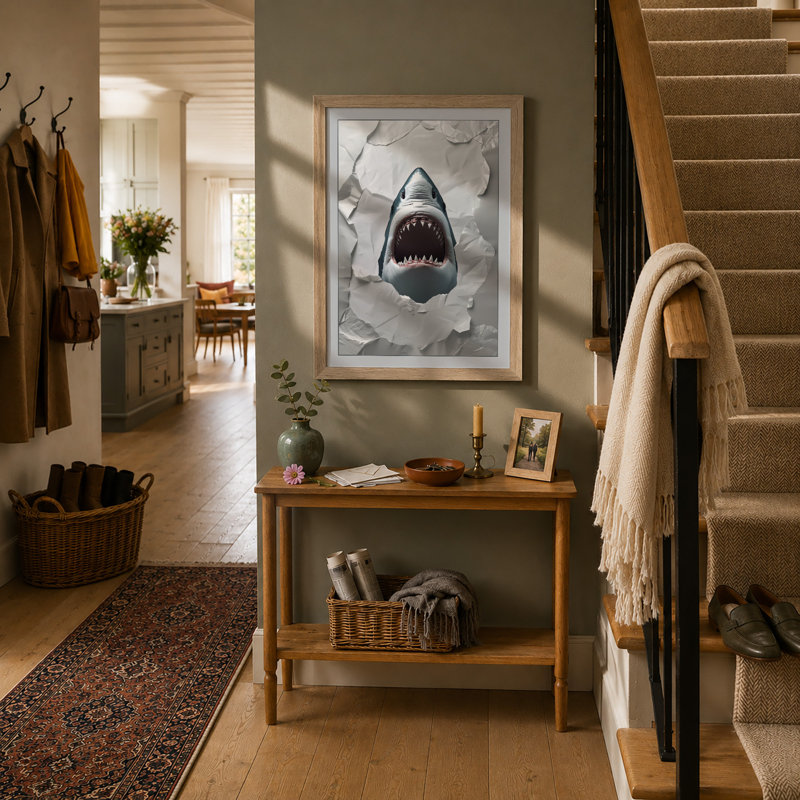 Shark Breaks Through Modern - Framed Print, Oak, A4 - 29.7 x 21.0 cm