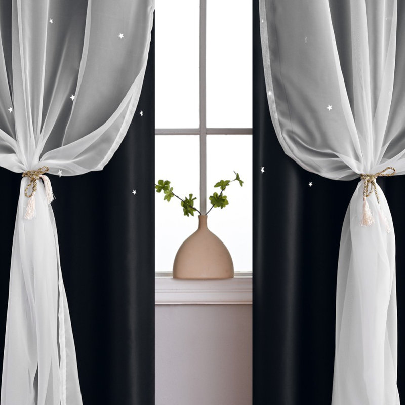 Eurielle Room Darkening Curtain Pair, Black/White