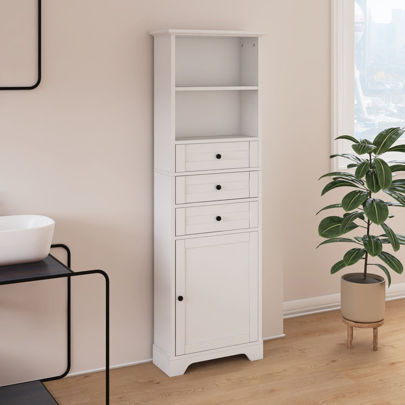 Grande armoire de rangement avec 3 tiroirs et tablettes réglables pour la salle de bain, la cuisine et le salon, Blanc