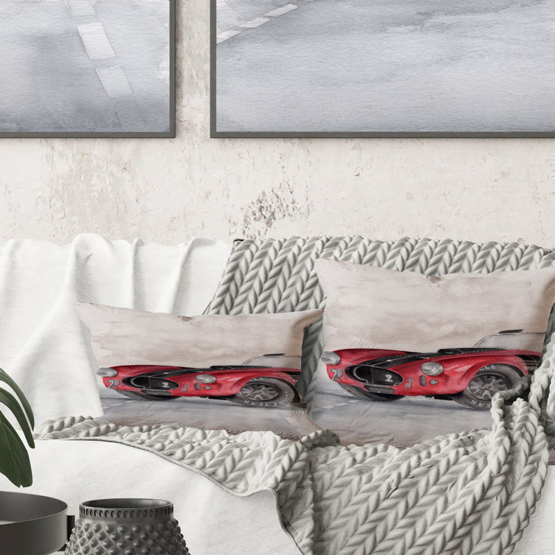 Beautiful Old Red Car On The Grey - Coussin décoratif imprimé industriel 1